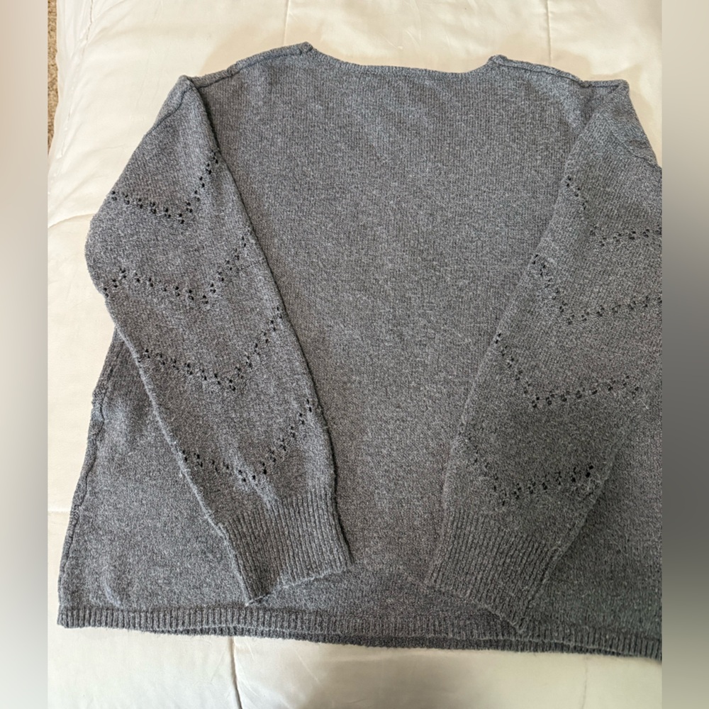 Gray V-Neck Women's Sweater - Picture 2 of 6